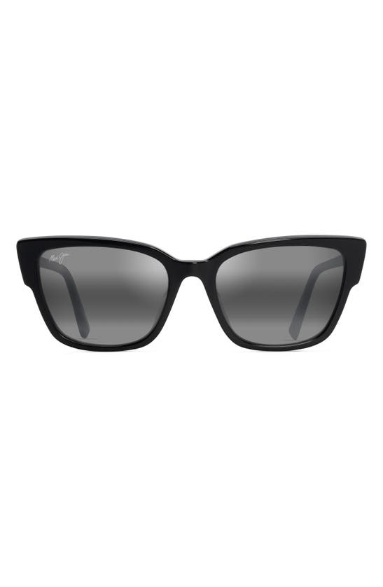 Maui Jim Kou 55mm Polarizedplus2® Cat Eye Sunglasses In Black Gloss