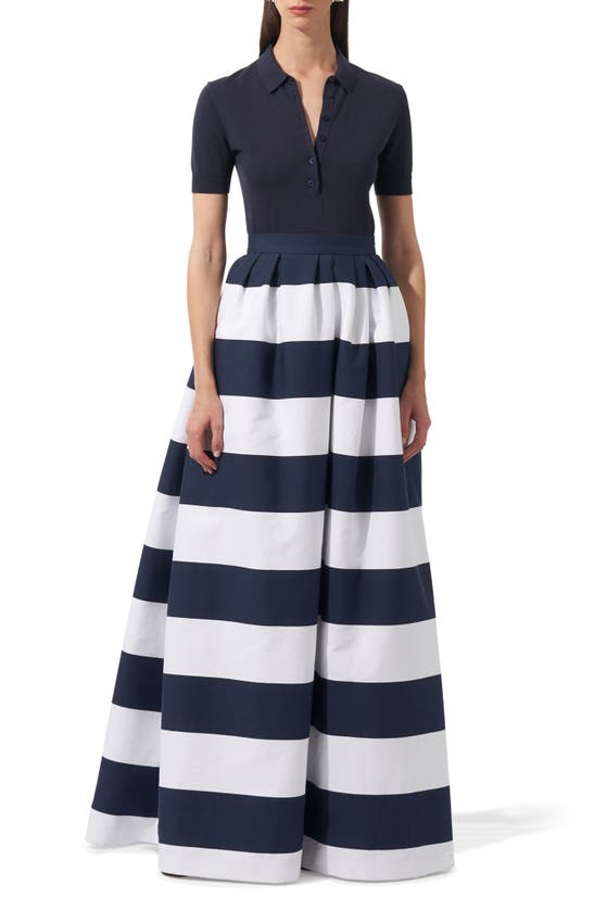 Shop Carolina Herrera Stripe Cotton Blend Ballgown Skirt In Midnight Multi