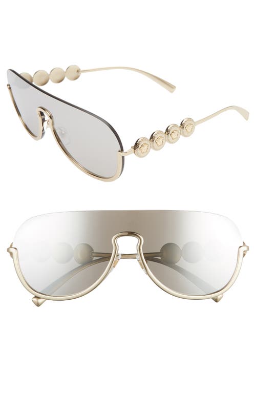 Versace 138mm Pilot Shield Sunglasses In Pale Gold/light Grey Mirror