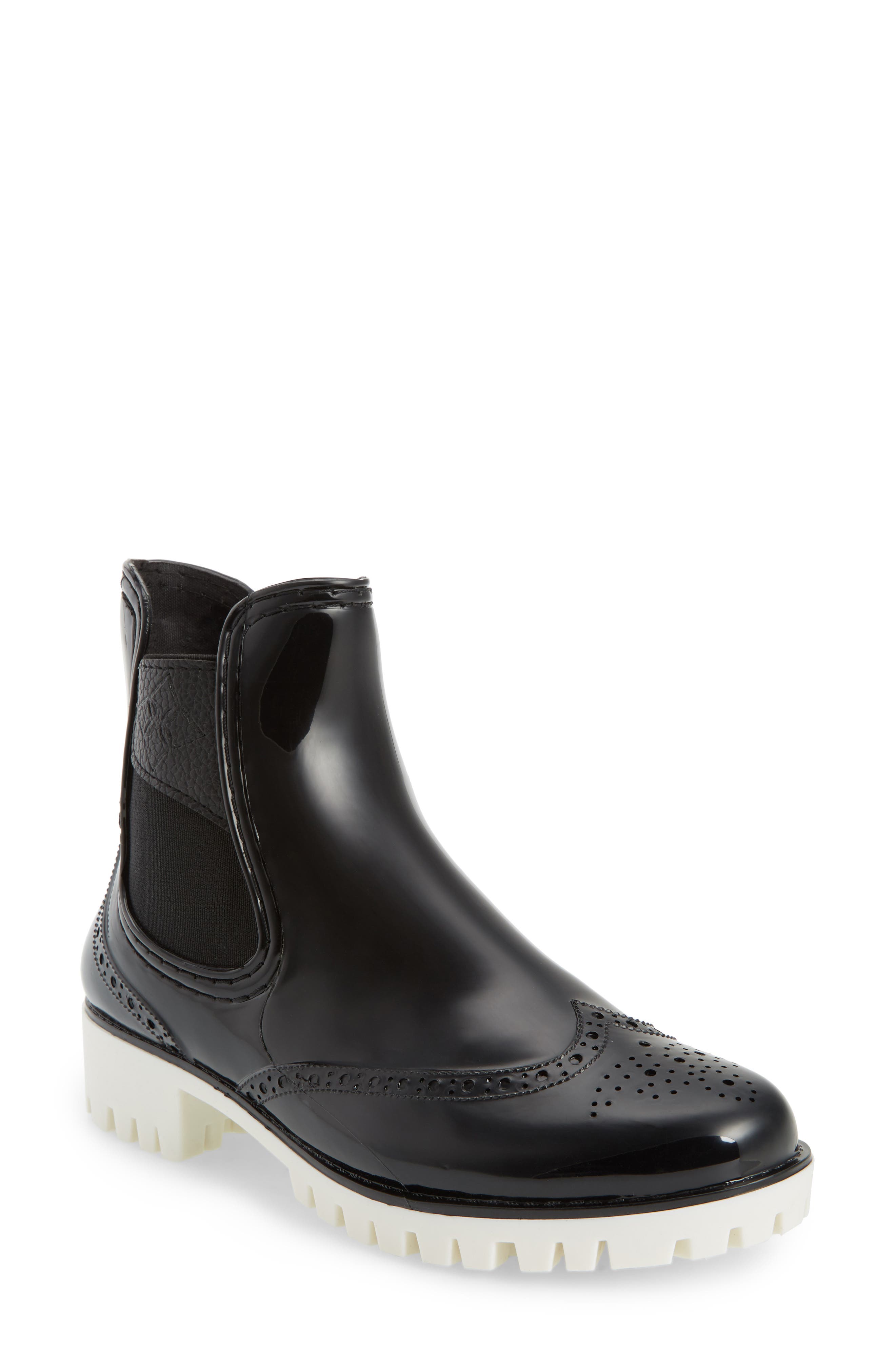Dav Leeds Brogue Rain Boot, Black