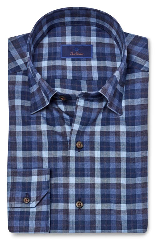 David Donahue Plaid Cotton Twill Hidden Button-Down Shirt in Blue/Charcoal at Nordstrom, Size Xx-Large