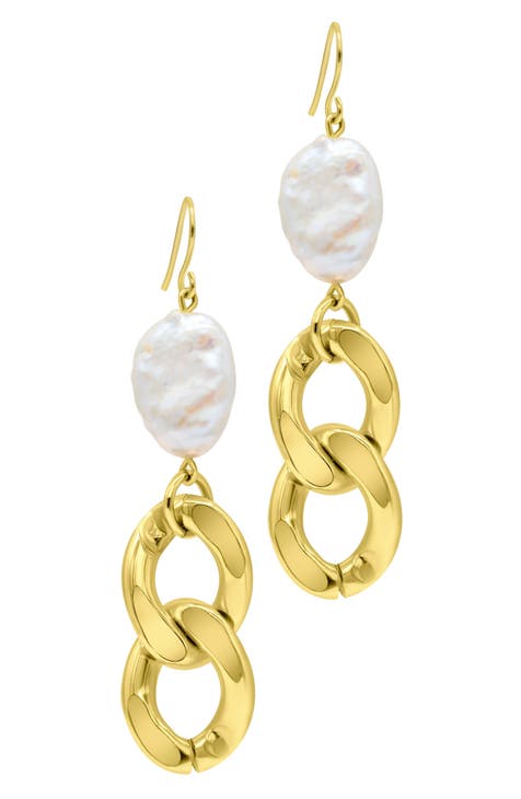 Freshwater Pearl Chain Drop Earrings
