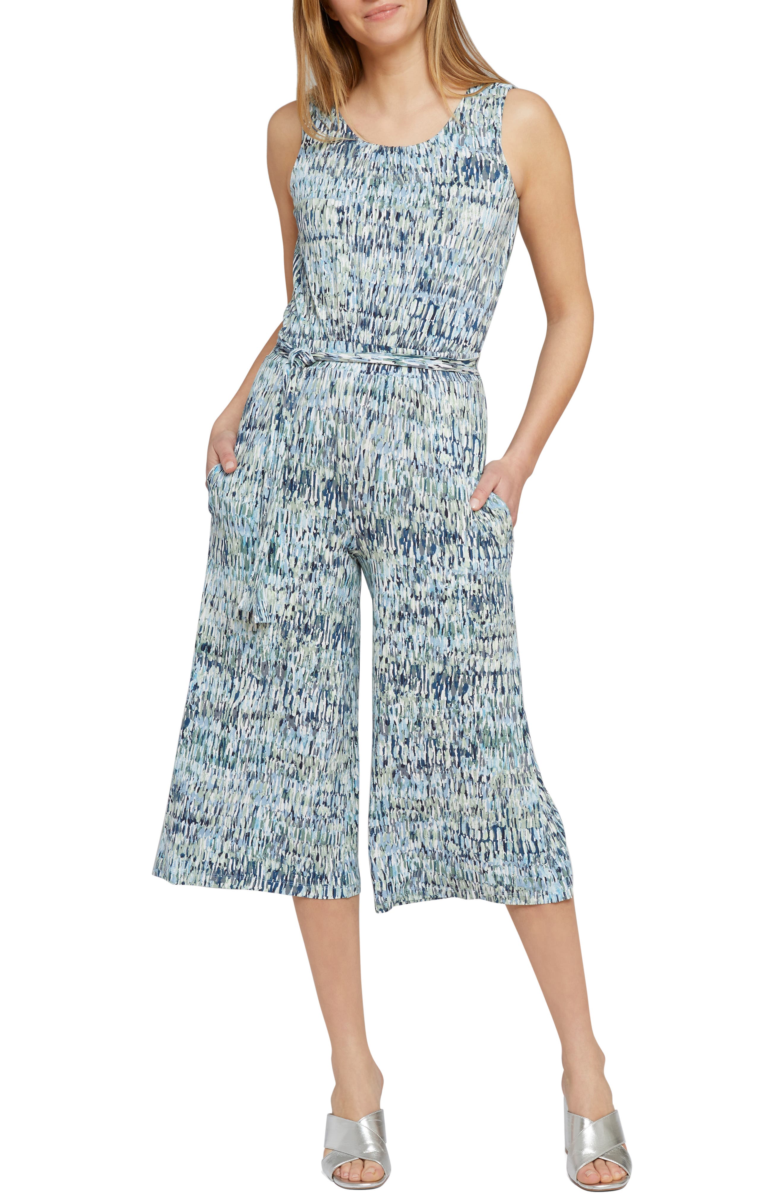 Petite Nic+Zoe Field Impression Crop Jumpsuit, Green