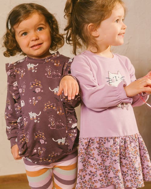 Shop Deux Par Deux Baby Girl's Super Soft Dress With Print Skirt Lilac Mini Flowers In Printed Lilac Little Flowers