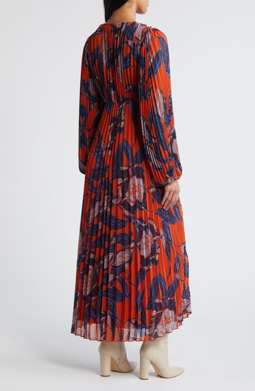 Shop Chelsea28 Floral Print Pleated Long Sleeve Dress In Rust- Blue Lana Floral