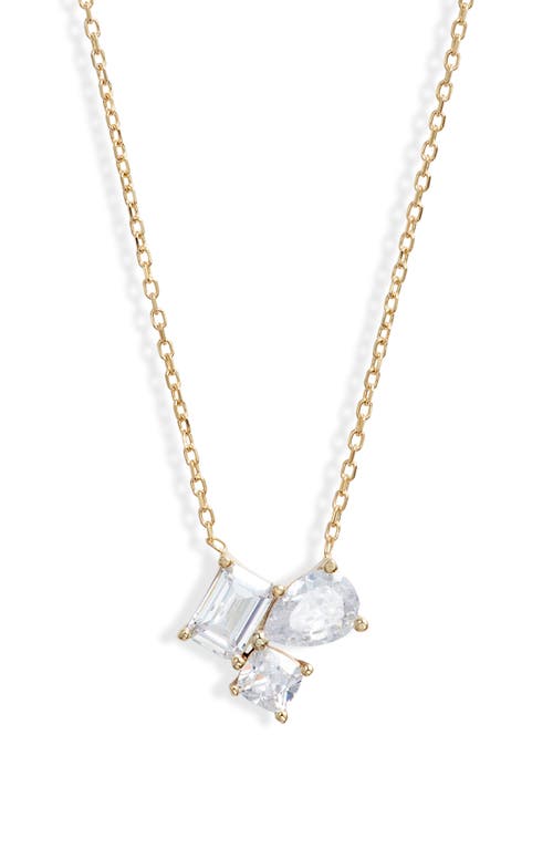 Cubic Zirconia 3-Stone Pendant Necklace in Gold