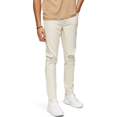 Topman Ripped Skinny Fit Jeans, Ivory