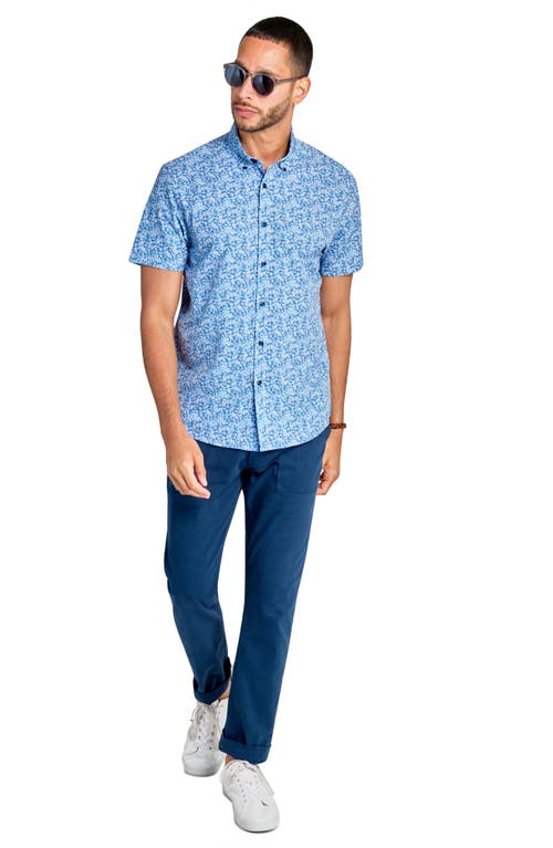 Brooklyn Brigade Micro Floral Recycled 4-way Stretch Performance Short Sleeve Shirt In Blue