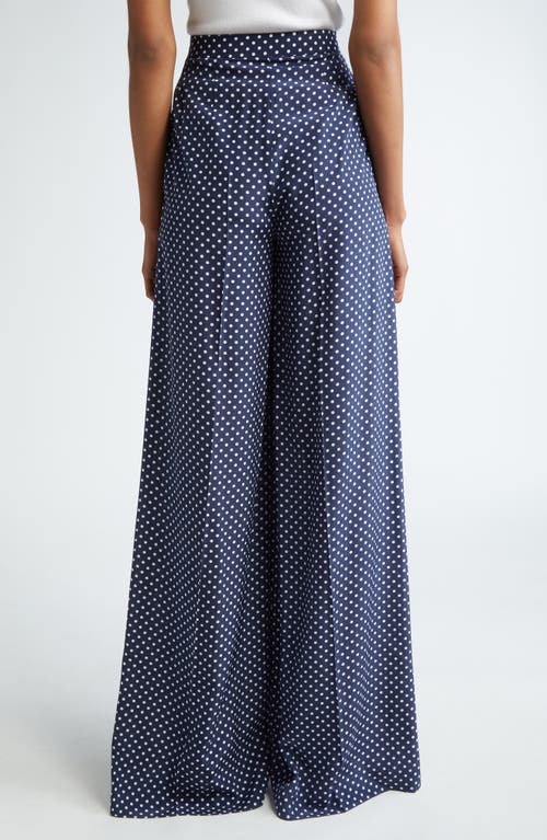 Michael Kors Polka Dot Pleated Silk Palazzo Pants In Midnight/ Optic White