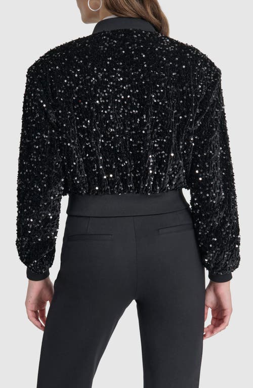 Shop Dkny Sequin Crop Bomber Jacket In Black