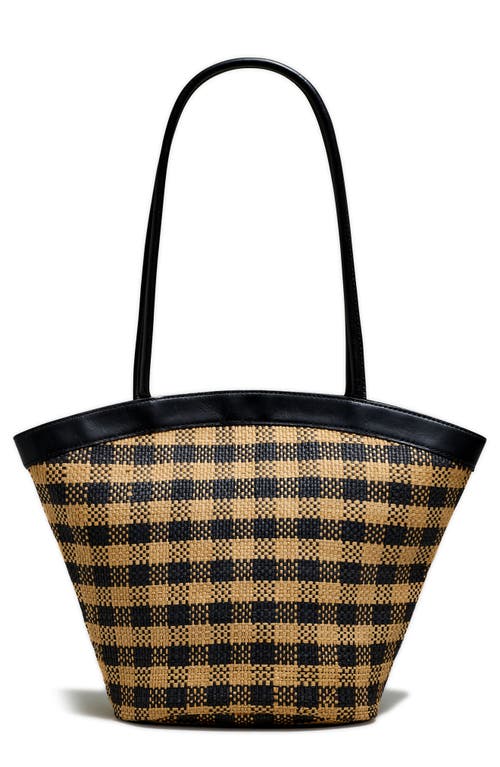 Madewell Market Check Woven Straw Basket Tote in Black Coal Multi at Nordstrom