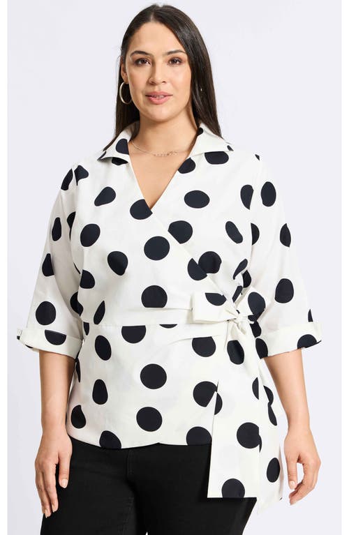 Foxcroft Salina Polka Dot Cotton Wrap Shirt In White/black