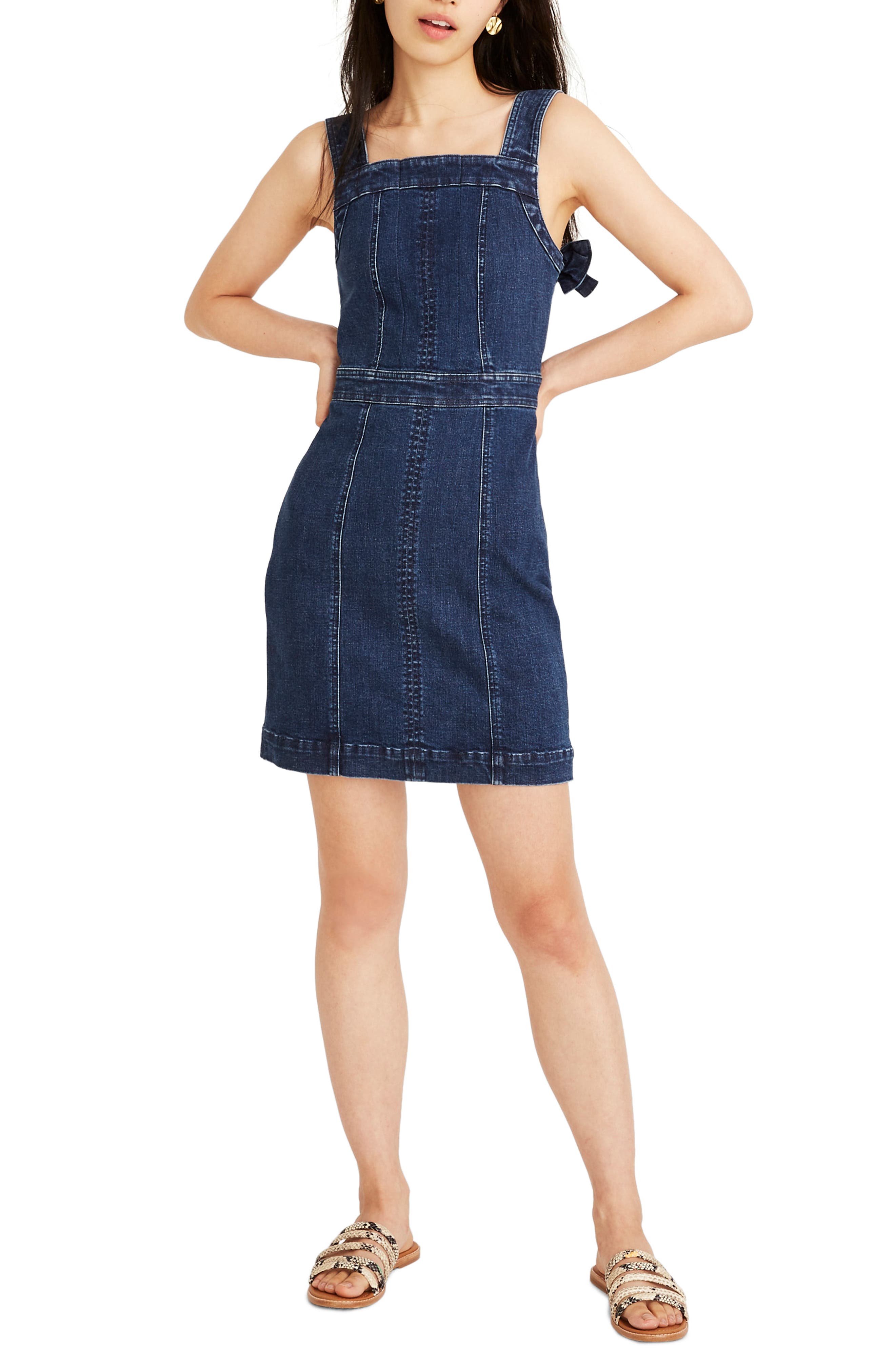 Madewell Denim Apron Bow Back Dress, Blue