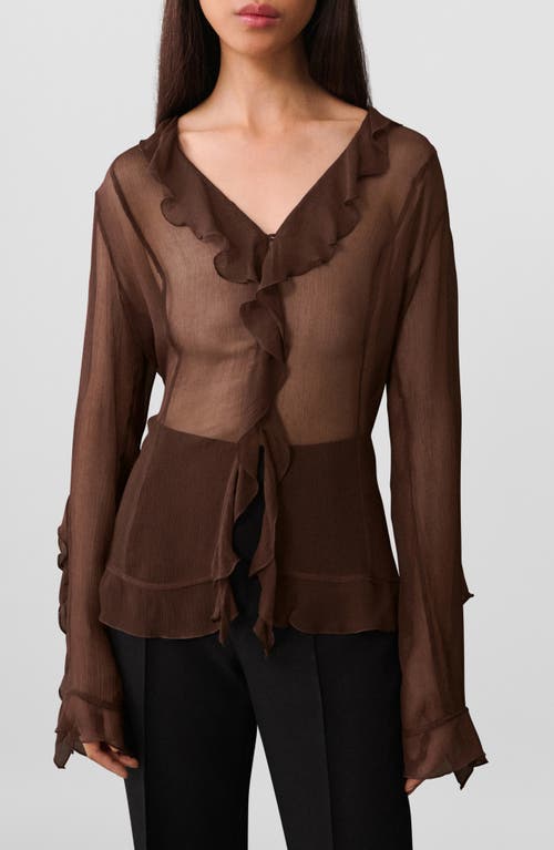 Mango Sheer Ruffle Top In Brown