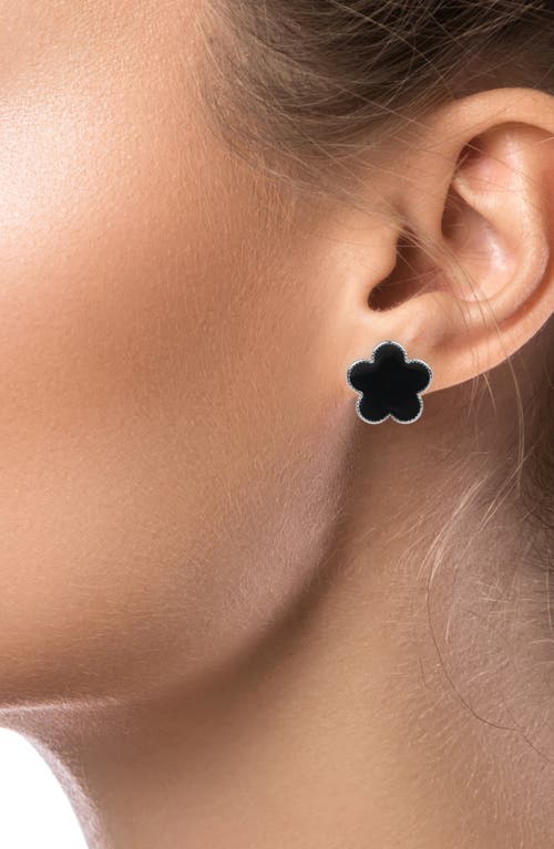Jardin Set Of 3 Clover Stud Earrings In Black/silver