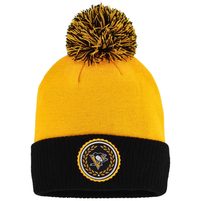 Shop Adidas Originals Adidas Gold Pittsburgh Penguins Laurel Cuffed Knit Hat With Pom