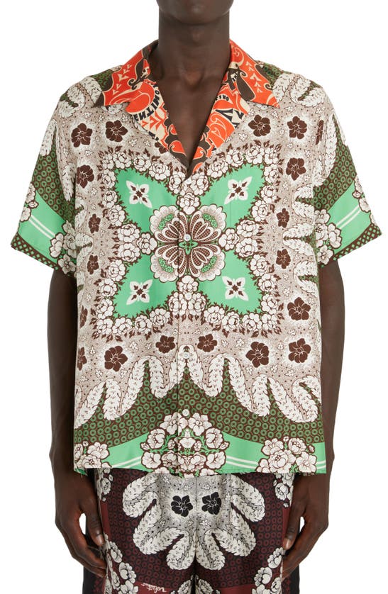 Valentino Bandana Floral-print Silk Shirt In Multicolor