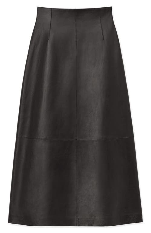 Shop Lafayette 148 New York High Waist Napa Lambskin Leather A-line Midi Skirt In Black