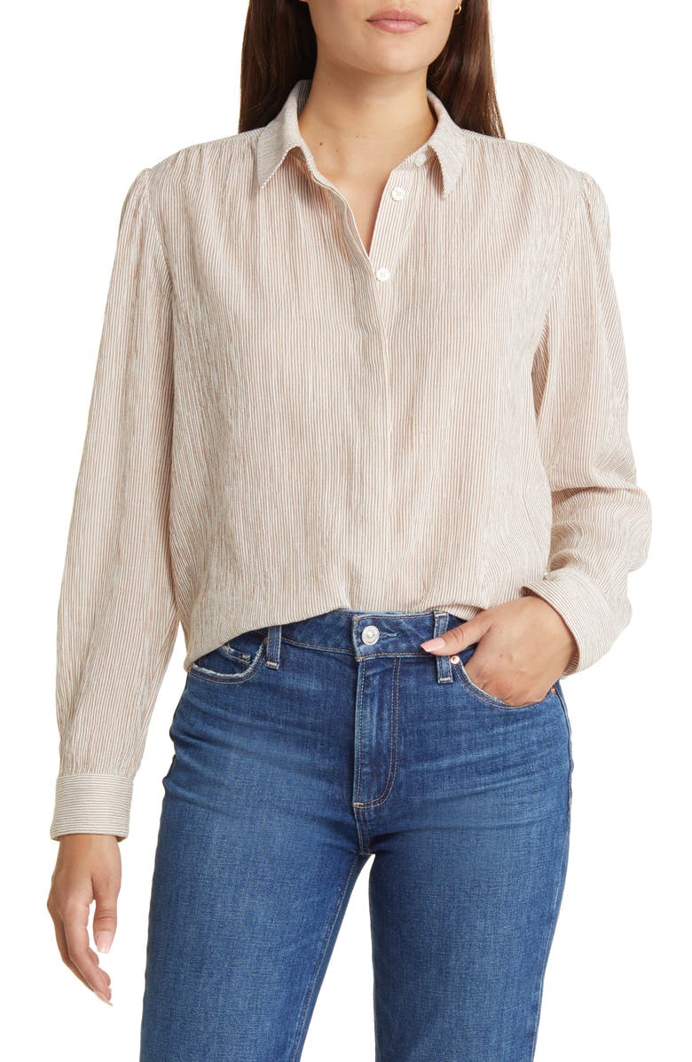 Caslon® Stripe Cotton Gauze Button-Up Shirt | Nordstrom