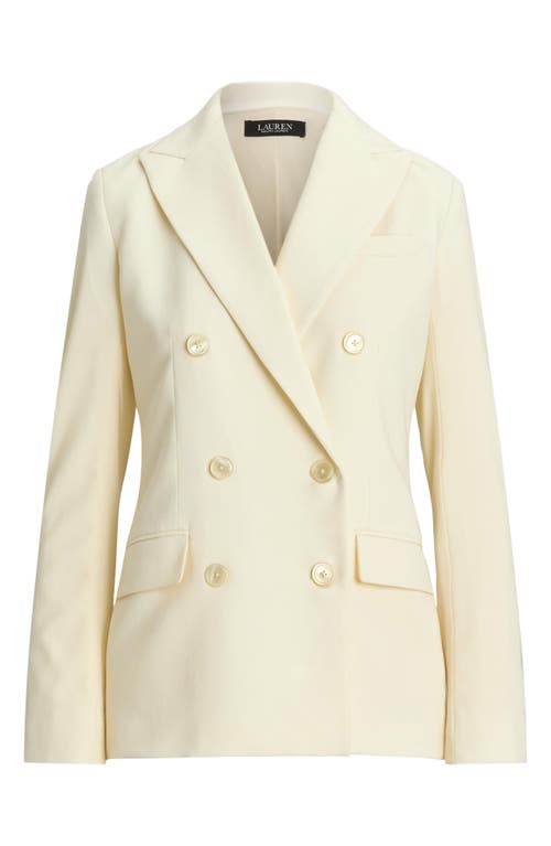 Shop Lauren Ralph Lauren Double Breasted Stretch Wool Crepe Blazer In Mascarpone Cream