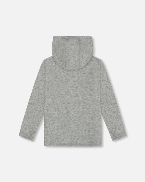 Shop Deux Par Deux Little Boy's Super Soft Brushed Hooded T-shirt With Pocket Dark Gray Mix In Anthracite