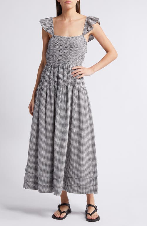 Shop Saylor Adalene Gingham Ruffle Strap Cotton Maxi Sundress In Charcoal