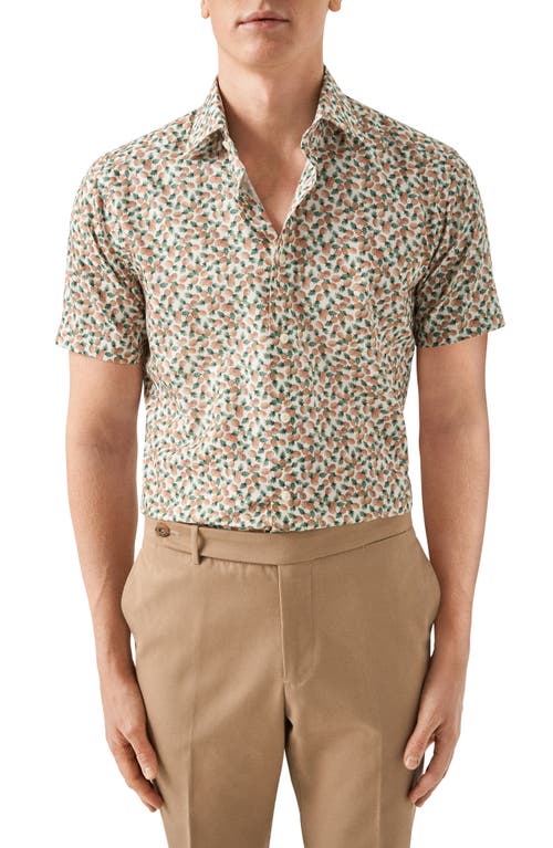 Contemporary Fit Pineapple Print Cotton & Tencel Lyocell Short Sleeve Shirt in Medium Orange