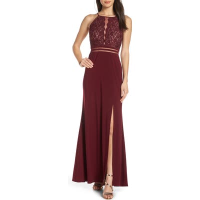 Morgan & Co. Lace & Mesh Inset Column Gown