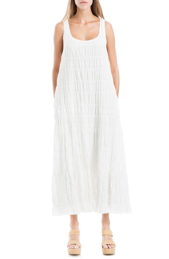 Max Studio London Smocked Tiered Maxi Dress In White-white