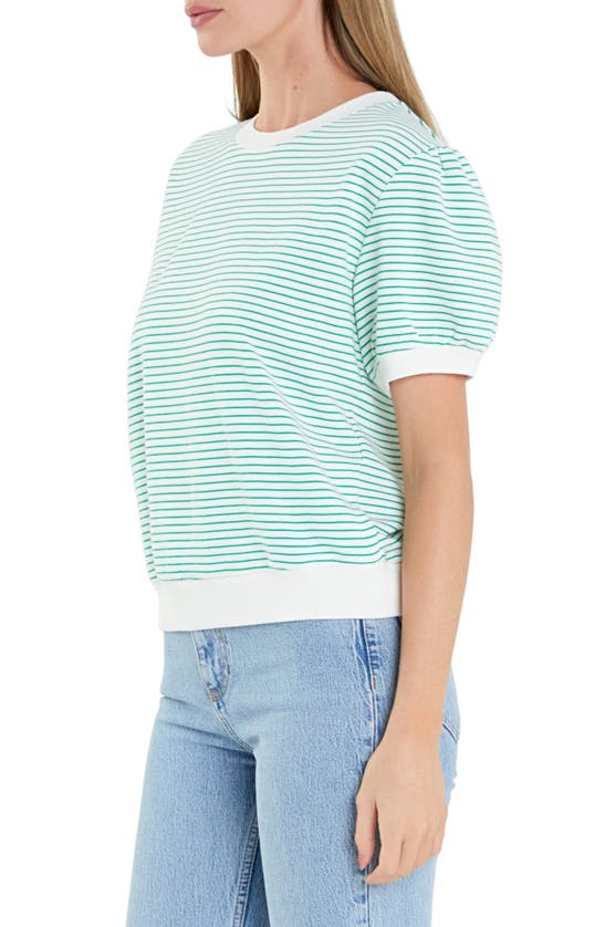 English Factory Stripe Puff Sleeve French Terry Top In White/ Green