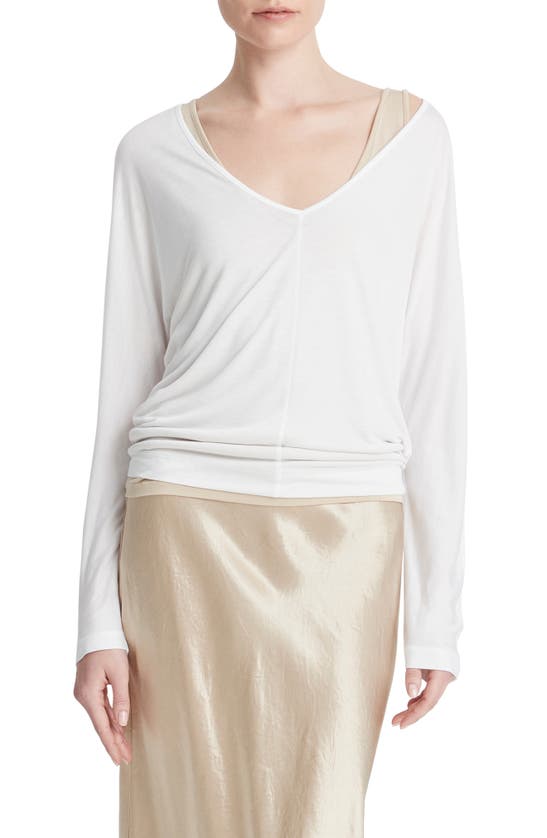 Shop Vince Relaxed V-neck Knit Top In Optic White