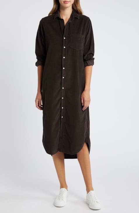 Collarless Long Sleeve Shirtdress