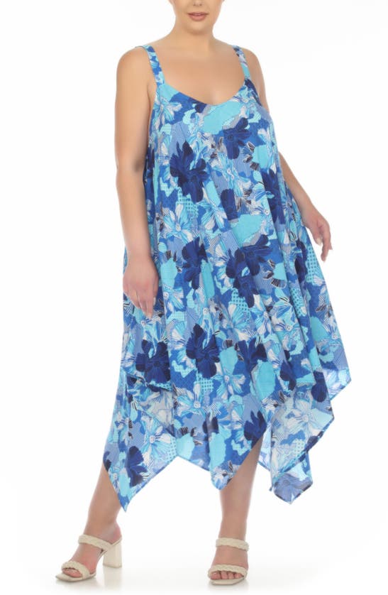 Shop Boho Me Print Handkerchief Hem Maxi Dress In Patch Blue