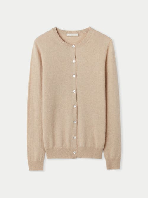 Shop Gobi Cashmere Crew Neck Cardigan In Beige