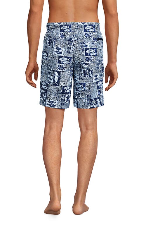 Shop Lands' End 9" Volley Swim Trunks In Navy Fish Block Print