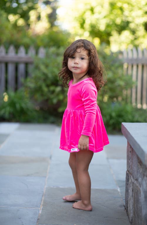 Worthy Threads Stretch Velvet Long Sleeve Bubble Romper In Hot Pink