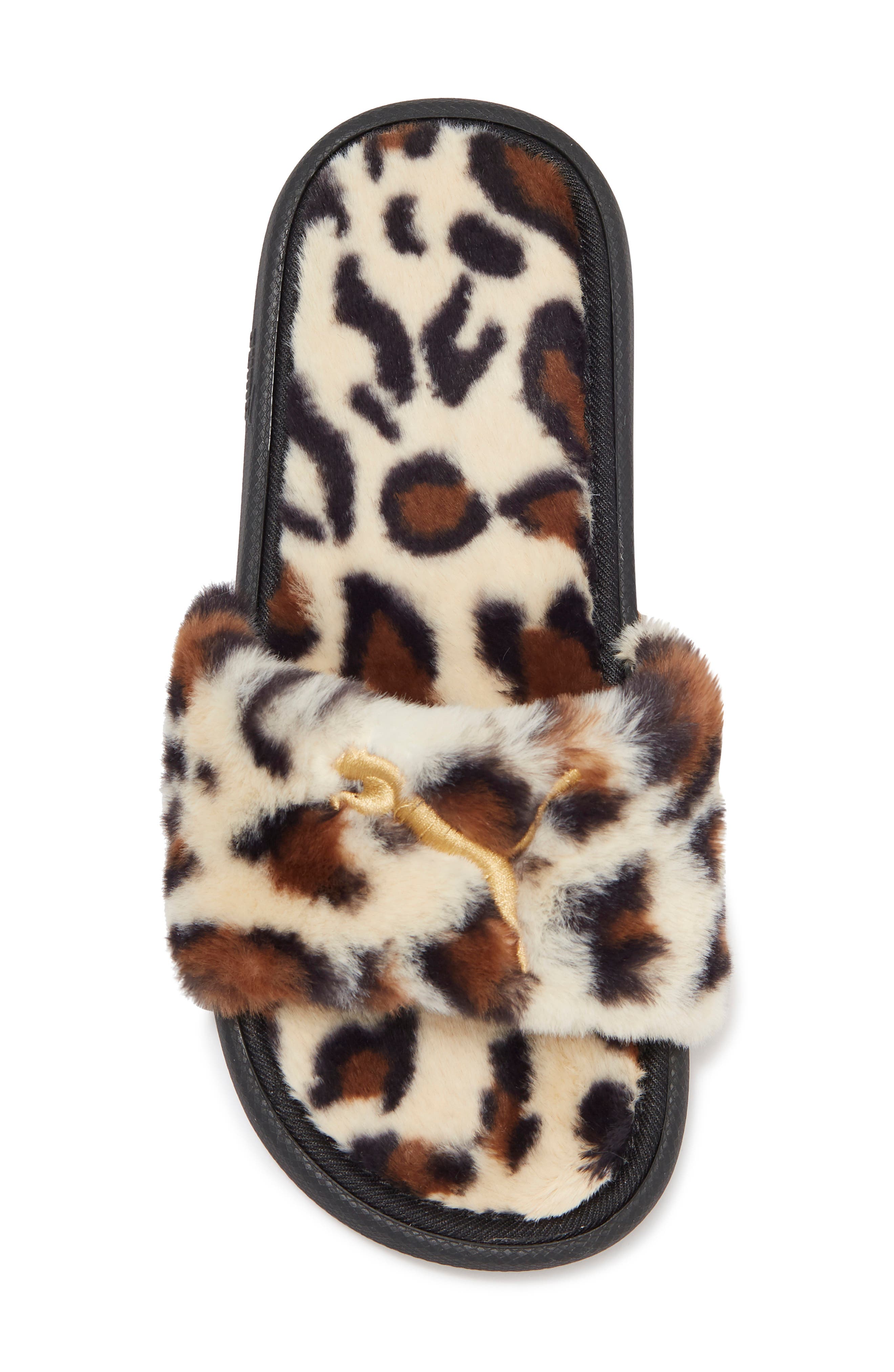 puma furry slides leopard