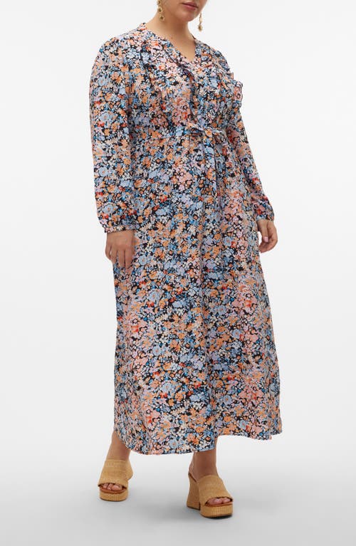 Ginny Floral Print Long Sleeve Maxi Dress in Black Aop Ginny