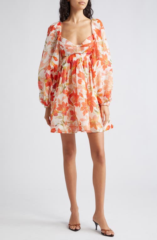 Zimmermann Tranquility Floral Long Sleeve Bralette Bodice Minidress Red Lily at Nordstrom,