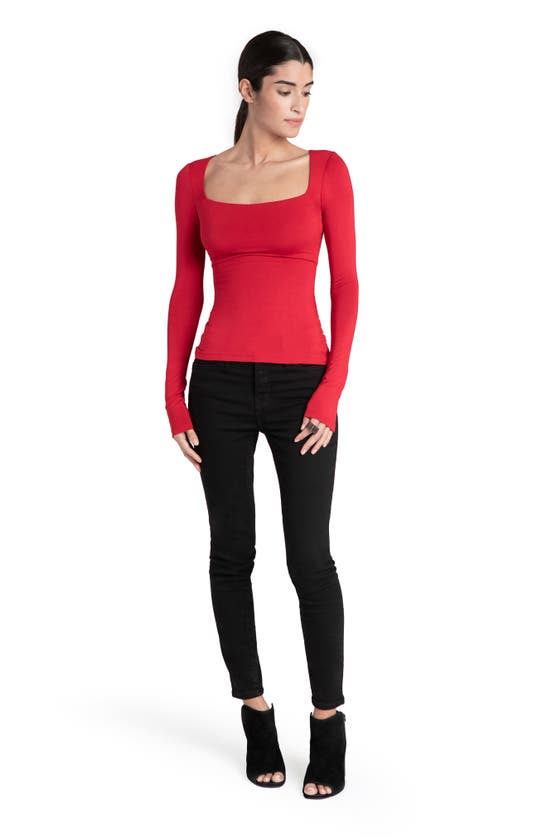 Marcella Yvonne Square Neck Jersey Top In Red
