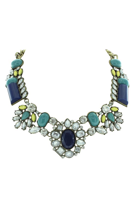 Shop Olivia Welles Catherine Collar Necklace In Antique Gold / Blue Multi
