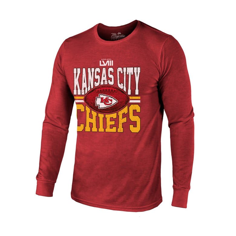 Shop Majestic Threads Red Kansas City Chiefs Super Bowl Lviii Tri-blend Long Sleeve T-shirt