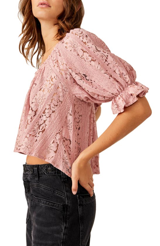 Shop Free People Stacey Puff Sleeve Lace Top In Blush Tint