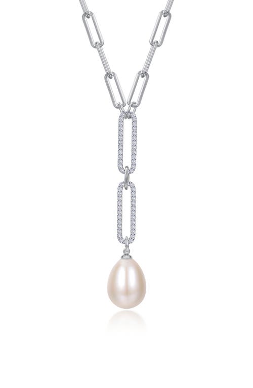 Cultured Pearl & Simulated Diamond Y Necklace in Silver