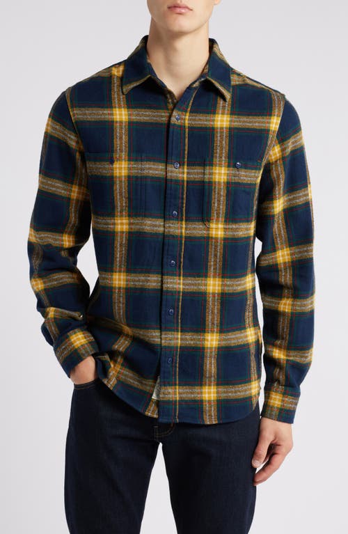 Schott Nyc Two-pocket Long Sleeve Flannel Button-up Shirt In Gold/navy