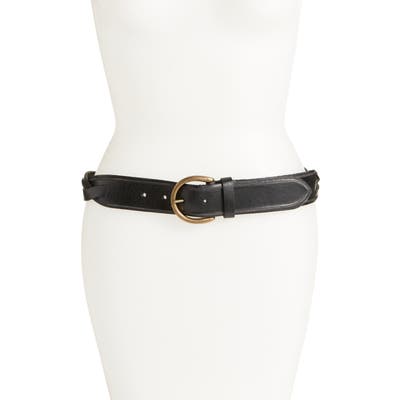 Frye Studded Woven Leather Belt, Black