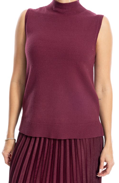 Max Studio Mock Neck Sleeveless Sweater & Pleated Skirt Set In Wine