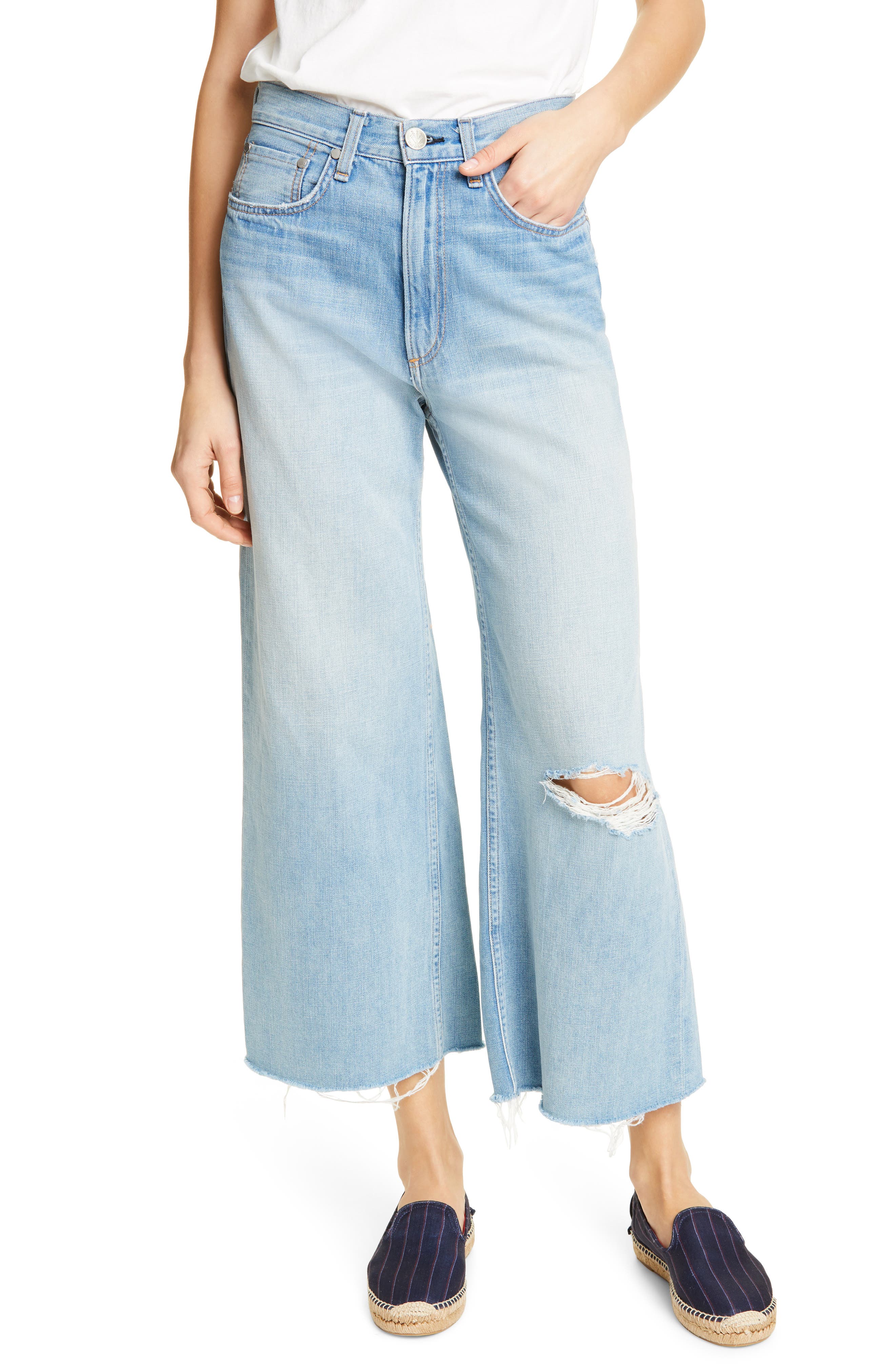 rag & bone Ruth Ripped Super High Waist Ankle Wide Leg Jeans (Frant
