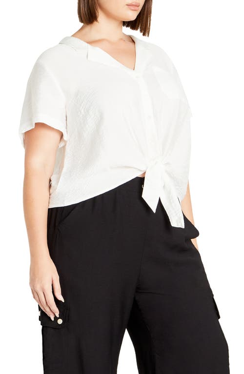 Shop City Chic Kasbah Short Sleeve Button-up Shirt In Ivory