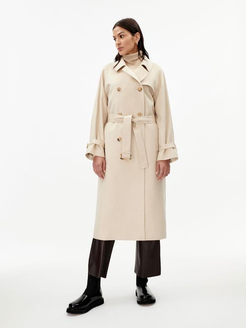 Gobi Mongolian Cashmere Organic Cashmere Color Double Breasted Trench Coat In Beige